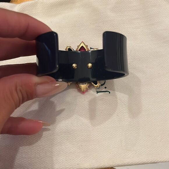 J. Crew Black Acrylic Cuff Bracelet Encrusted with Colorful Rhinestones - Picture 3 of 4